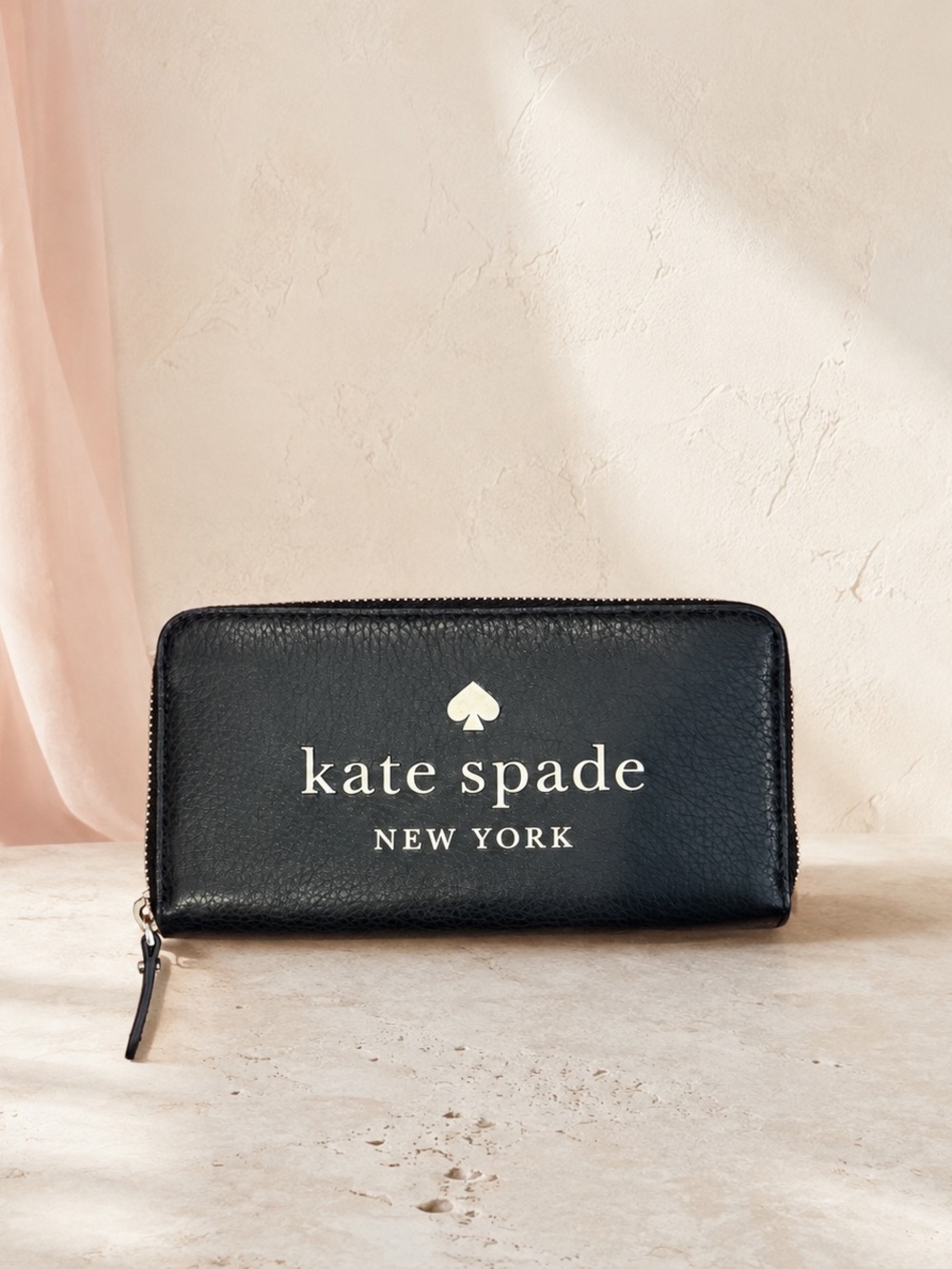 kate spade black logo zip-around wallet
